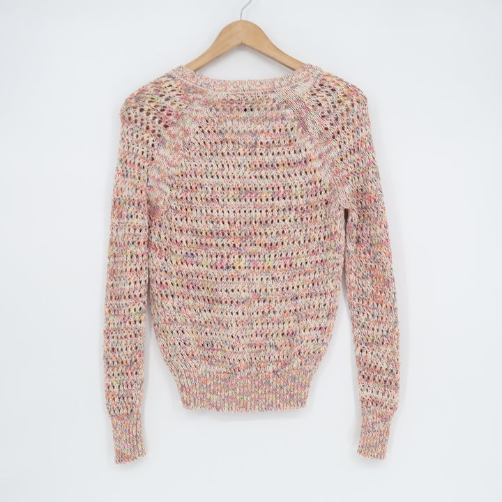 White House Black Market Multi Color Space Dye Pointelle V-Neck Sweater XS