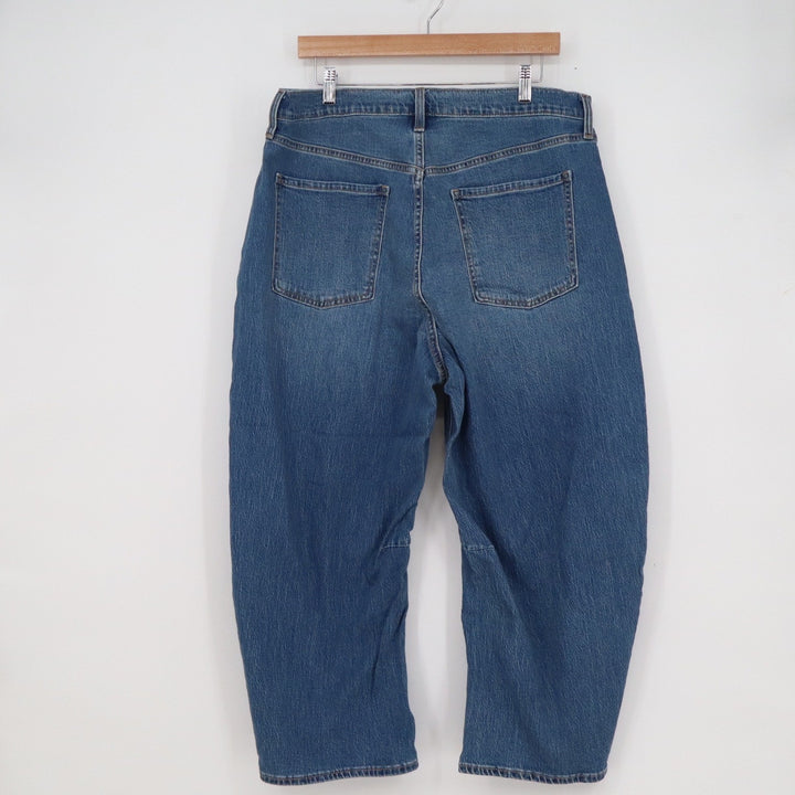Old Navy Wow Barrel Leg Jeans Womens 16 Short Blue High Rise Cropped Medium Wash