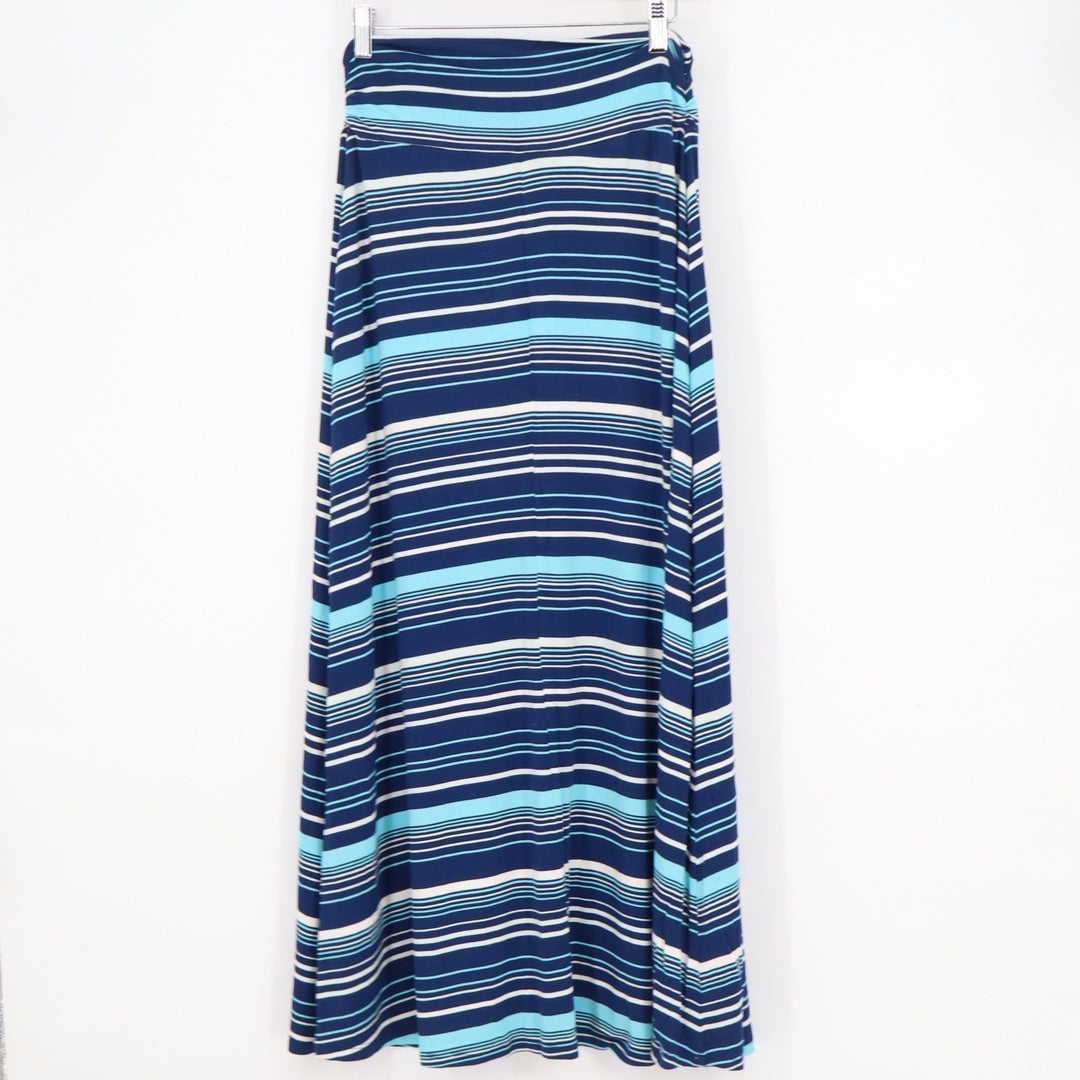 Merona Womens Blue Striped Maxi Skirt Fold Over Waist Nautical Beachy Jersey S
