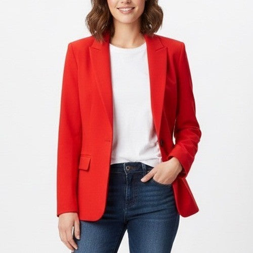 Zara Blazer Jacket Womens 10 Red Formal Business Single Breasted Notch Lapel