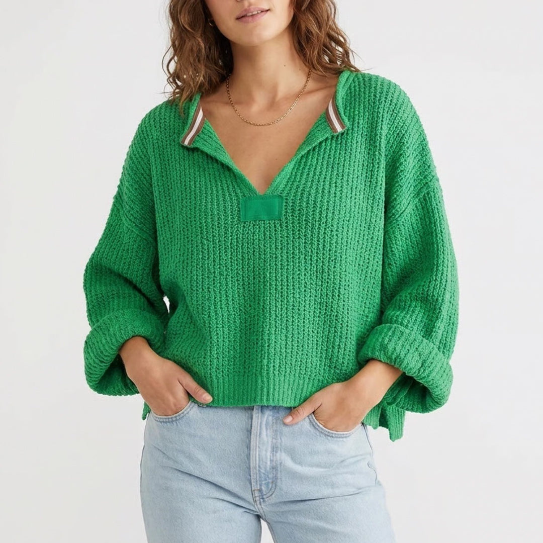 ILLA ILLA Green Chunky Knit Notched V-Neck Oversized Sweater Medium