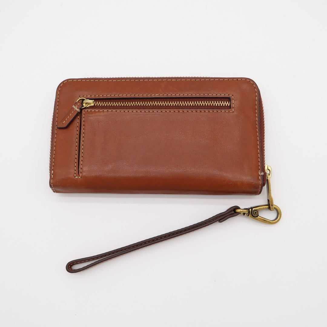 Fossil Emma Womens Brown Faux Leather Inner Pockets Zip Around Wristlet Wallet