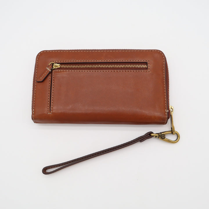 Fossil Emma Womens Brown Faux Leather Inner Pockets Zip Around Wristlet Wallet