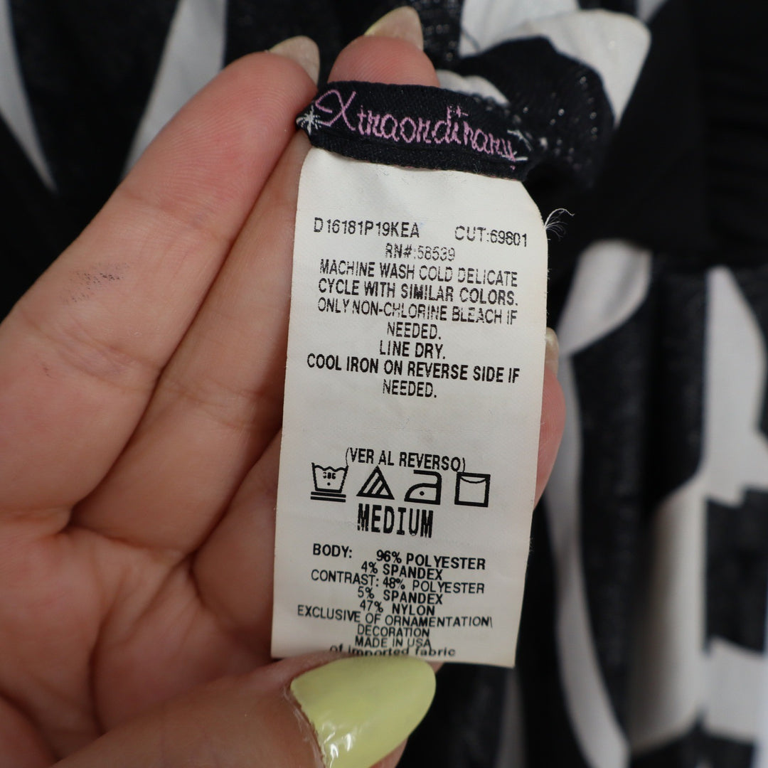 Xtraordinary Zebra Print Halter Dress Black White Glitter Tulle Hem Medium USA