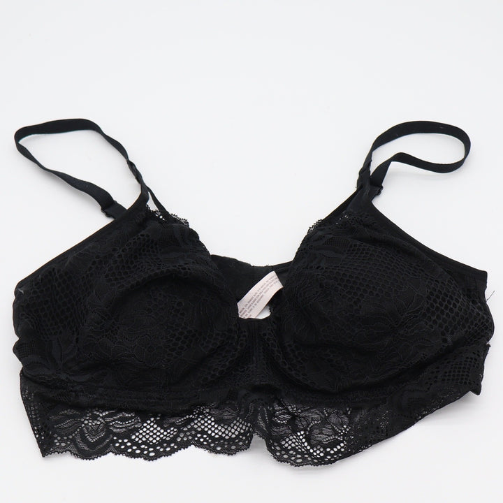 Auden Bralette Womens L Lightly Lined Lace Longline Black Adjustable Excellent