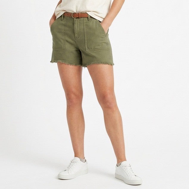 Aerie Adventure Cutoff Shorts Womens Medium Olive Green Patch Pockets Frayed Hem