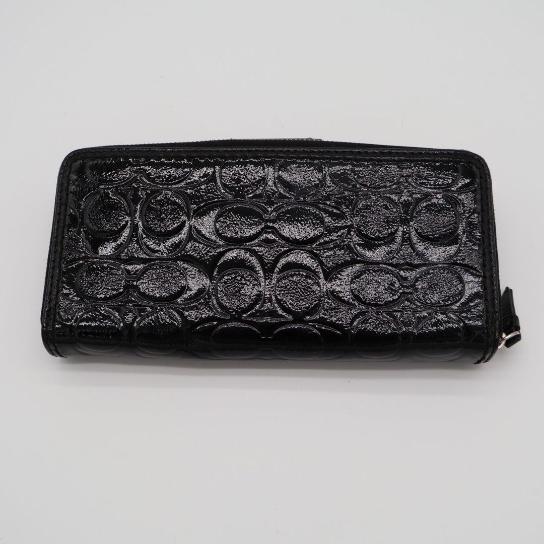 Coach Womens Black Leather Signature Embossed Credit Card Slots Turnlock Wallet