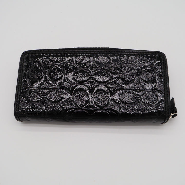 Coach Womens Black Leather Signature Embossed Credit Card Slots Turnlock Wallet
