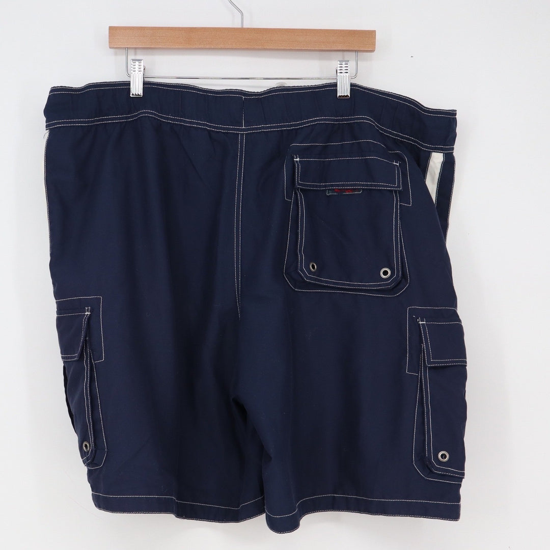 Mossimo Swim Trunks Mens XXL Cargo Navy Blue Striped Mesh Lined Excellent