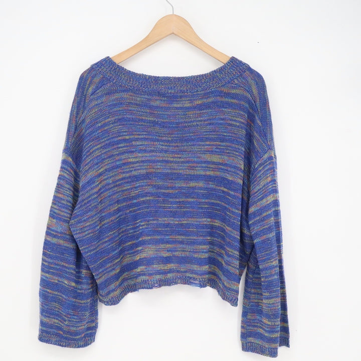 Kerisma Blue Multi Space Dye Distressed Cropped V-Neck Knit Sweater