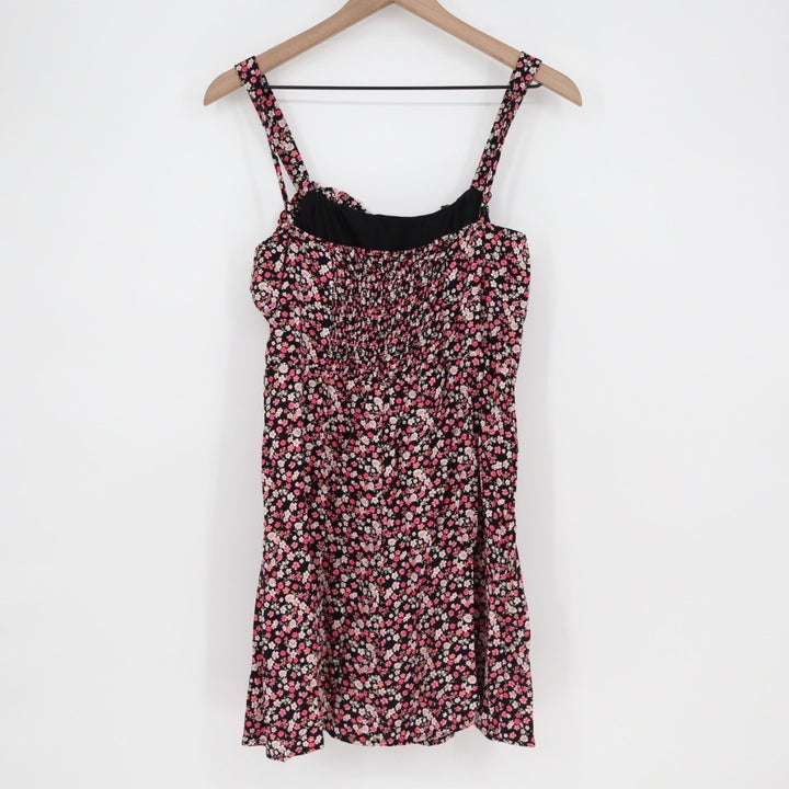 ROW A Floral Print Smocked Bodice Mini Dress Women's Size M Pink Black