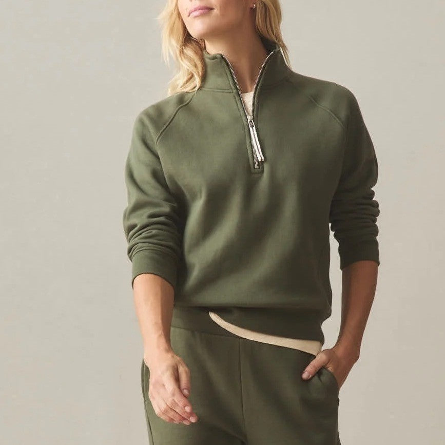 American Giant Midweight Sweatshirt Womens Large Olive Green Half Zip Mock Neck