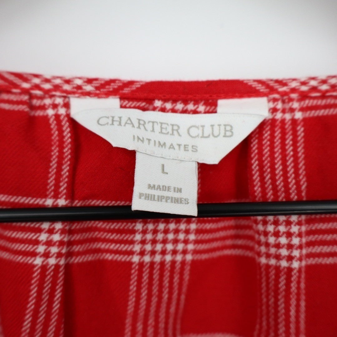Charter Club Intimates Flannel Sleep Shirts Womens Large Red Plaid Long Sleeve