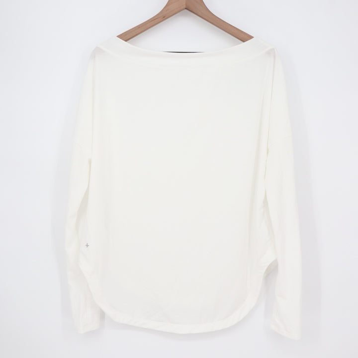 Halara T-Shirt Womens Medium White One Shoulder Long Sleeve Thumb Hole Curved He