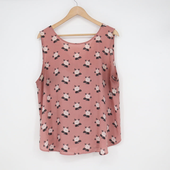 LOFT Outlet Pink Floral Sleeveless Tie Back Blouse XL