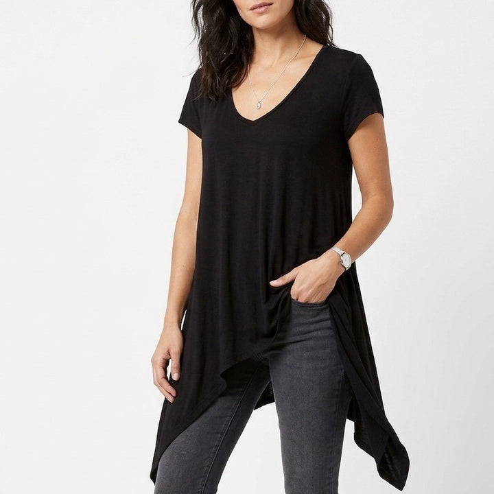 Rolla Coster T-Shirt Womens Medium Black Stretch Scoop Neck Cap Sleeve Pullover