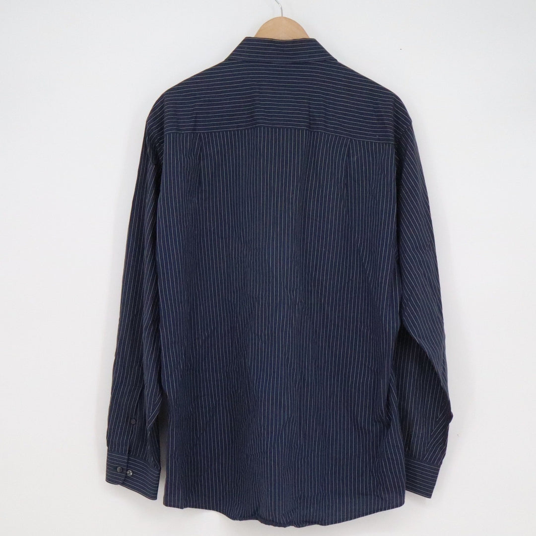 Calvin Klein Mens Slim Fit Dress Shirt Navy Blue Pinstripe 16.5 34/35 Cotton