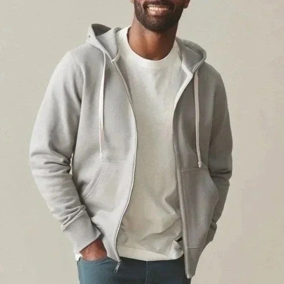 American Giant Midweight Hoodie Mens S Heather Gray Cotton Full Zip Fleece Lined