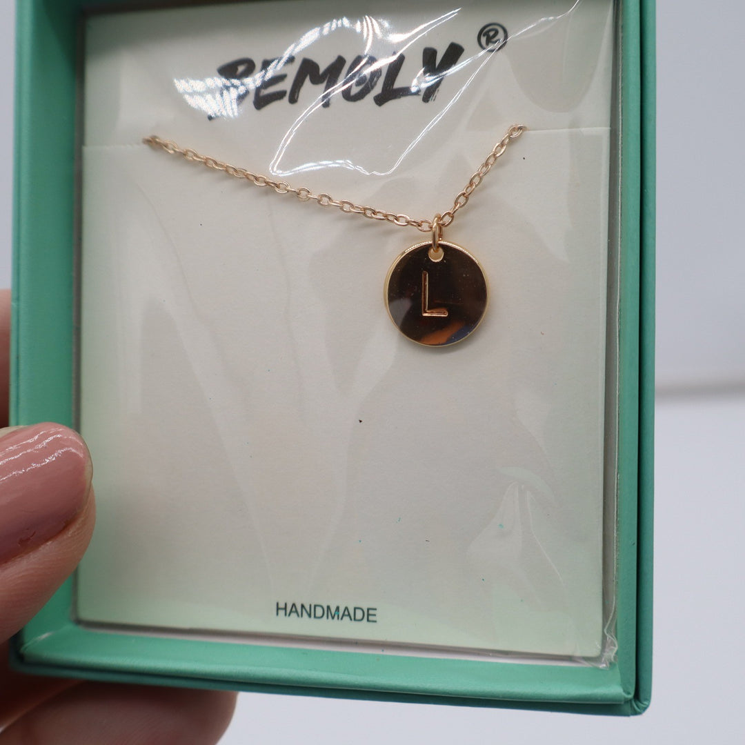 Bemoly Handmade Initial Necklace Letter L Rose Gold Tone Round Disc Pendant New