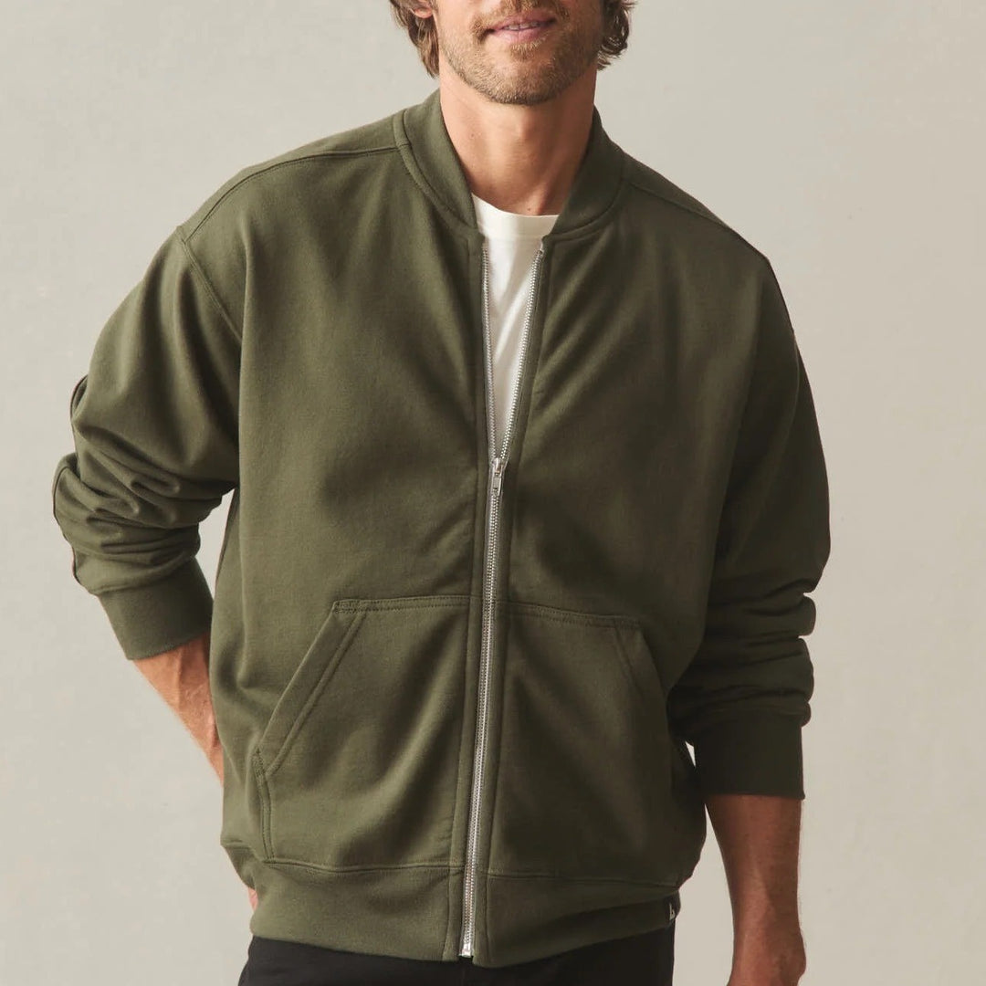 American Giant Bomber Jacket Mens Large Olive Green Full Zip Cotton Long Sleeve