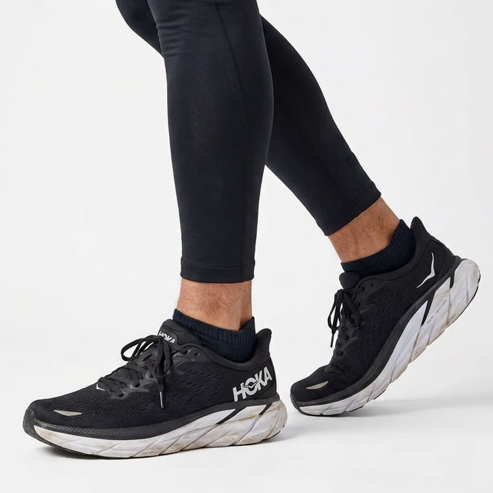 Hoka Running Shoes Mens 10 Clifton 8 Black White Cushioned Athletic Good