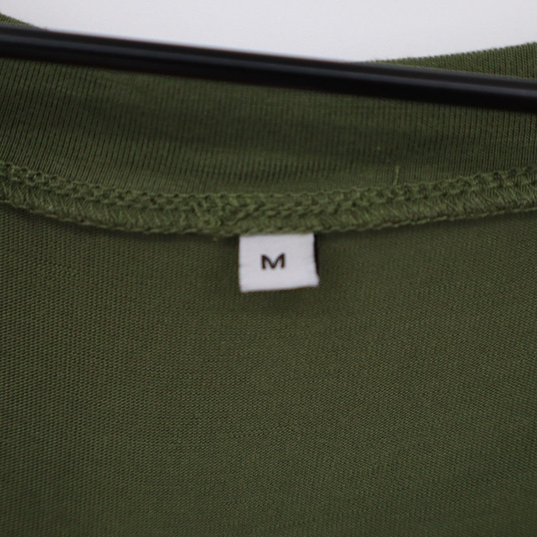 T-Shirt Womens Medium Olive Green Rayon Stretch V-Neck Short Sleeve Pullover
