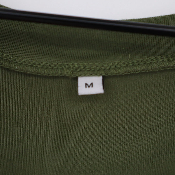 T-Shirt Womens Medium Olive Green Rayon Stretch V-Neck Short Sleeve Pullover