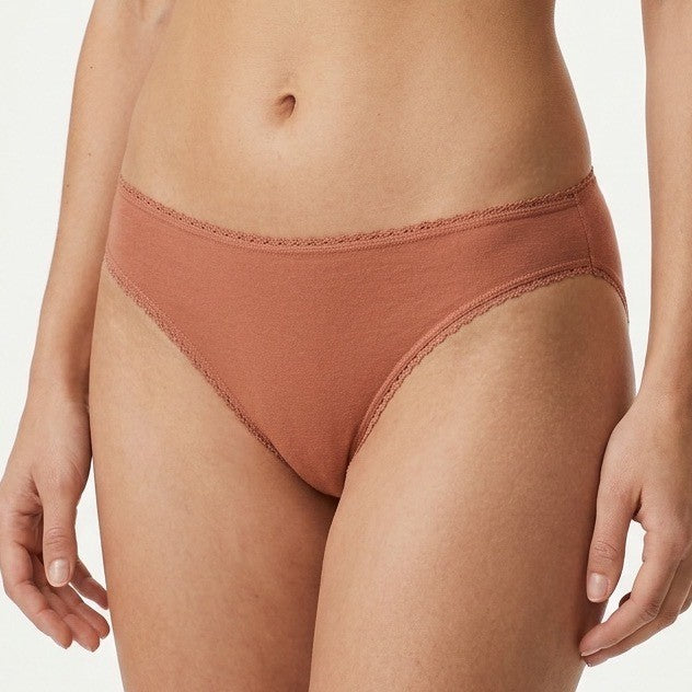 Charter Club Intimates Bikini Panty Tan 100% US Cotton Picot Lace Trim Large