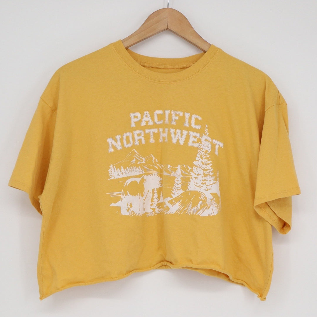 Grayson Threads Pacific Northwest Bear Graphic Cropped T-Shirt Yellow Small