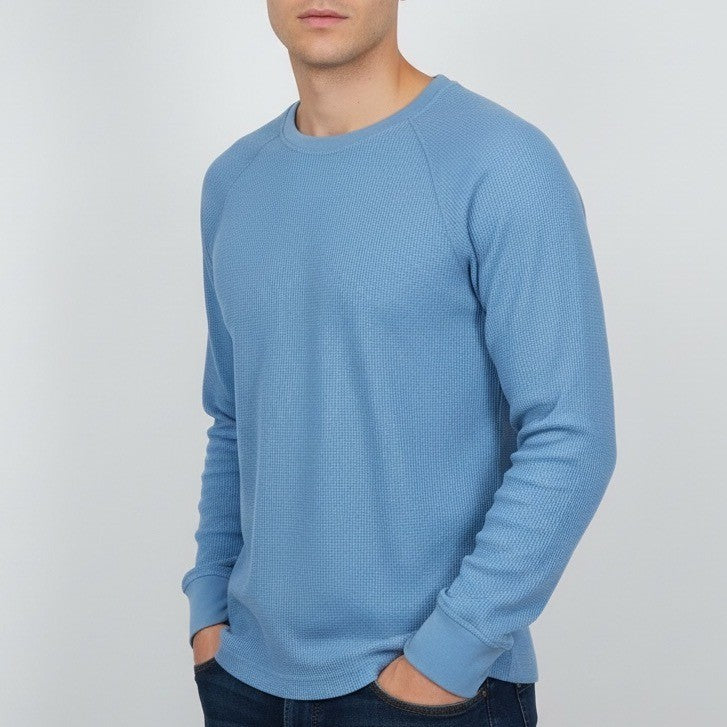 Outdoor Voices Blue Waffle Knit Long Sleeve Crew Neck Top Men's Size M