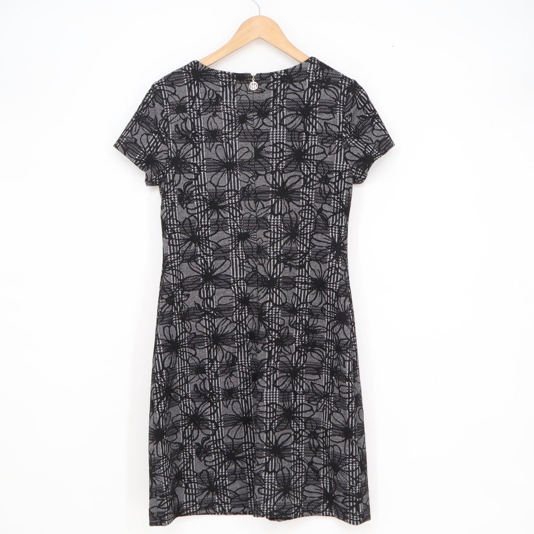 Tommy Hilfiger Womens Black White Floral Plaid Sheath Dress Size 8 Short Sleeve