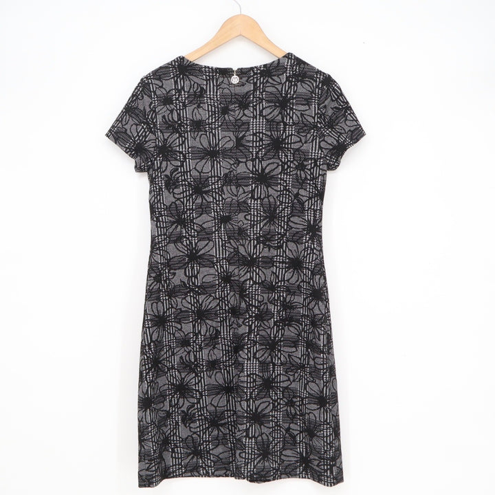 Tommy Hilfiger Womens Black White Floral Plaid Sheath Dress Size 8 Short Sleeve