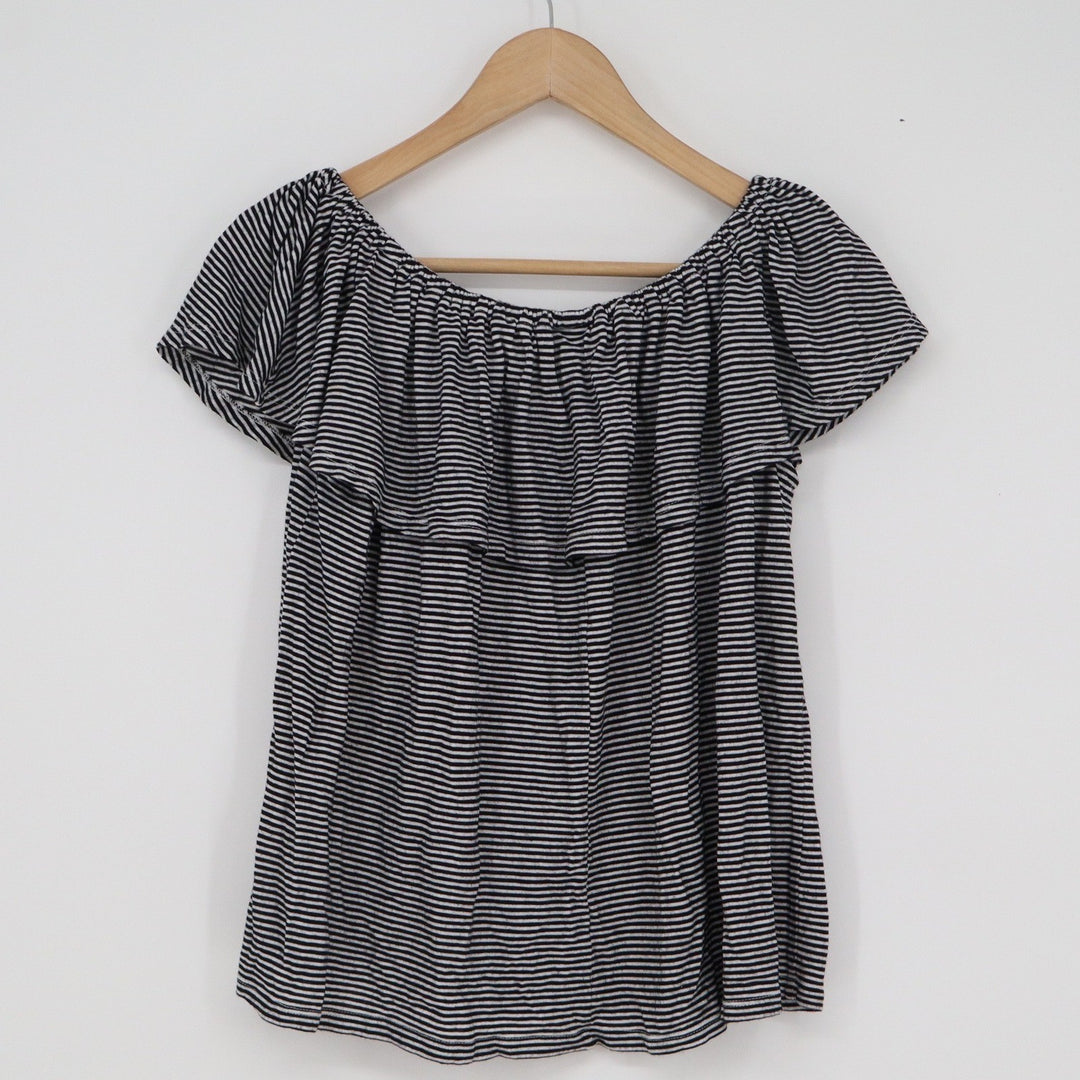 Mossimo Womens Striped Off the Shoulder Ruffle Top Black White Size M