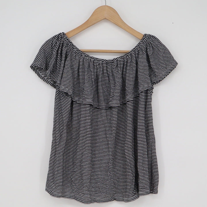 Mossimo Womens Striped Off the Shoulder Ruffle Top Black White Size M