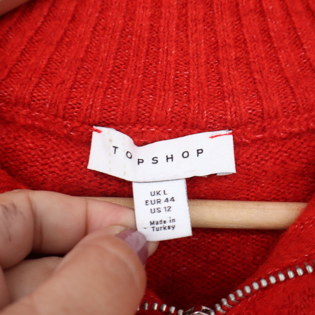Topshop Red Daisy Floral Sleeve Quarter Zip Cropped Sweater US 12