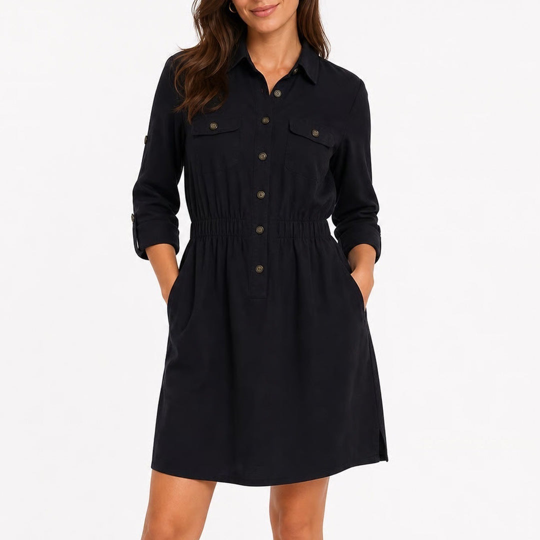 Ann Taylor LOFT Navy Blue Utility Shirtdress 3/4 Roll Tab Sleeve XS