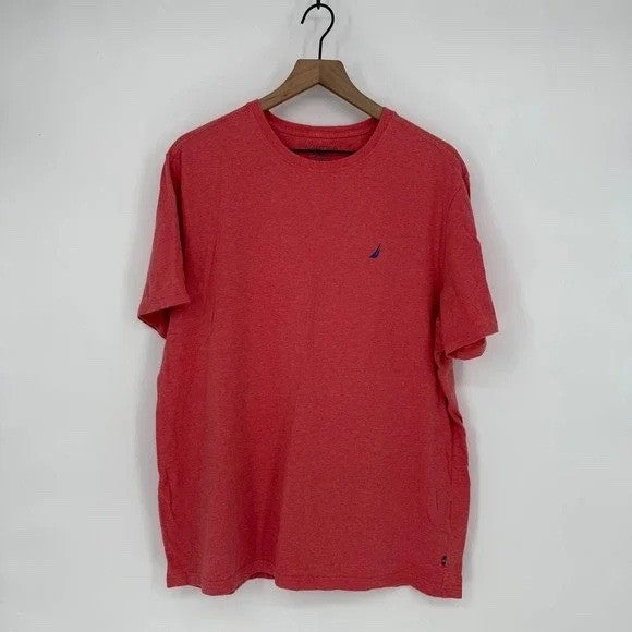 Nautica Mens Large Heather Red Cotton Spandex Short Sleeve Crew Neck Logo Tee