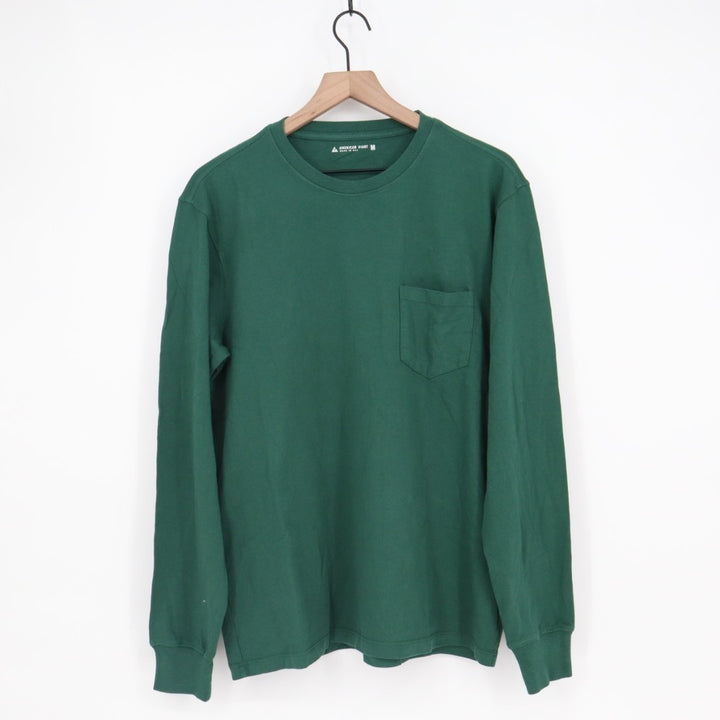 American Giant T-Shirt Men Medium Hunter Green Long Sleeve Front Pocket Pullover