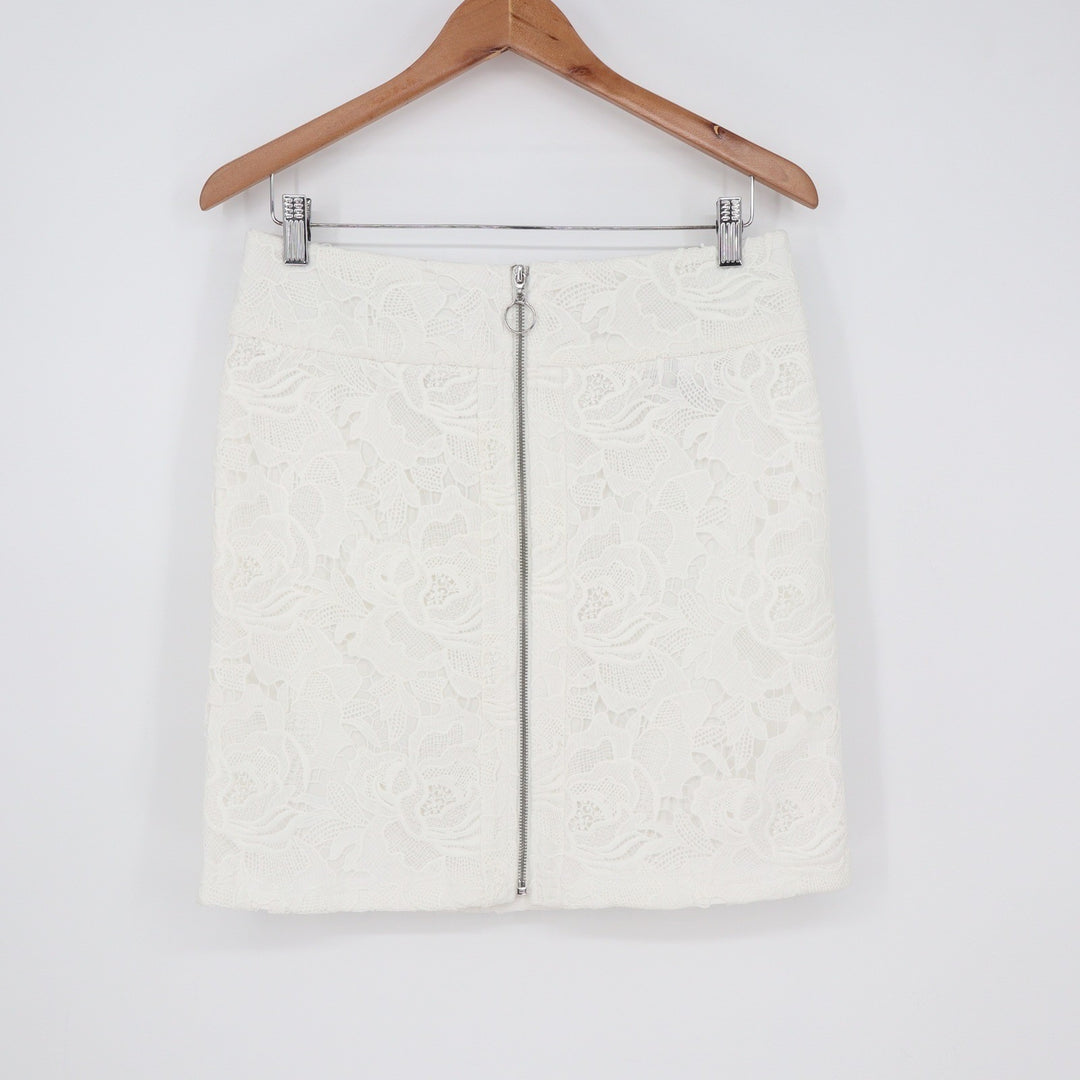 INC International Concepts White Floral Lace Mini Skirt Front Zipper Size 6