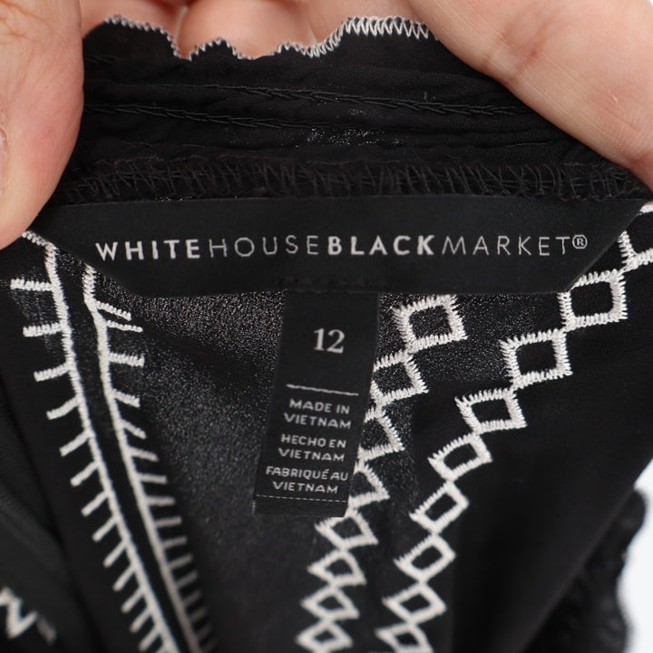 White House Black Market Blouse Womens 12 Black White Embroidered Sleeveless