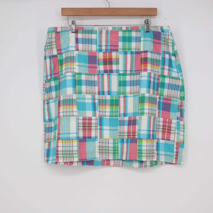 Talbots Petite Womens 16P Patchwork Plaid Mini Skirt Multi Color Cotton Lined