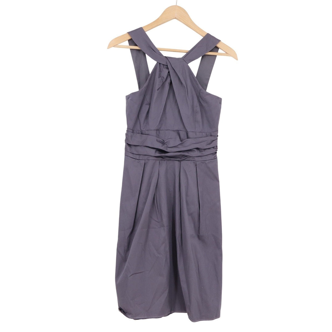 Davids Bridal Gray Cotton Halter Twist Front Cocktail Dress Womens Size 2