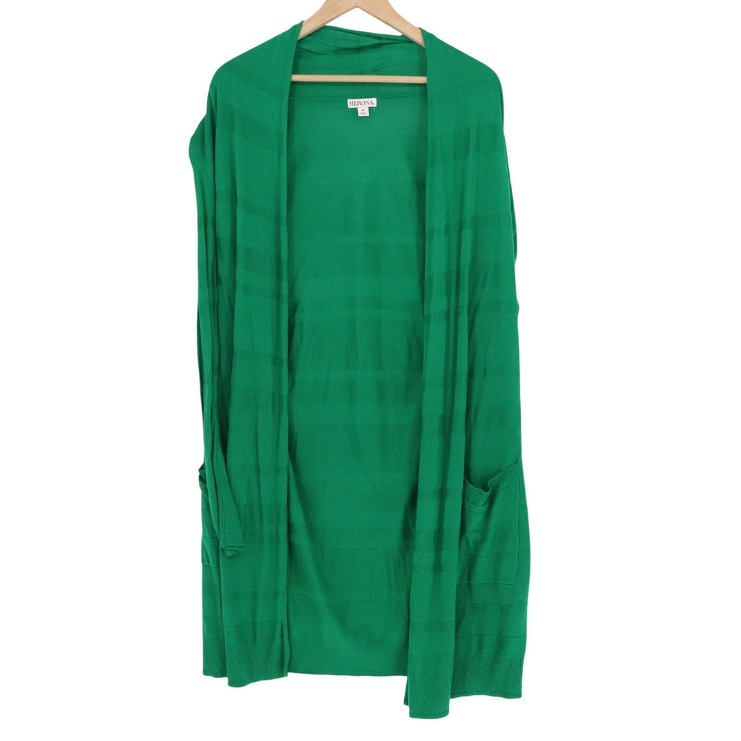 Merona Cardigan Sweater Womens Medium Green Patch Pockets Open Front Pullover