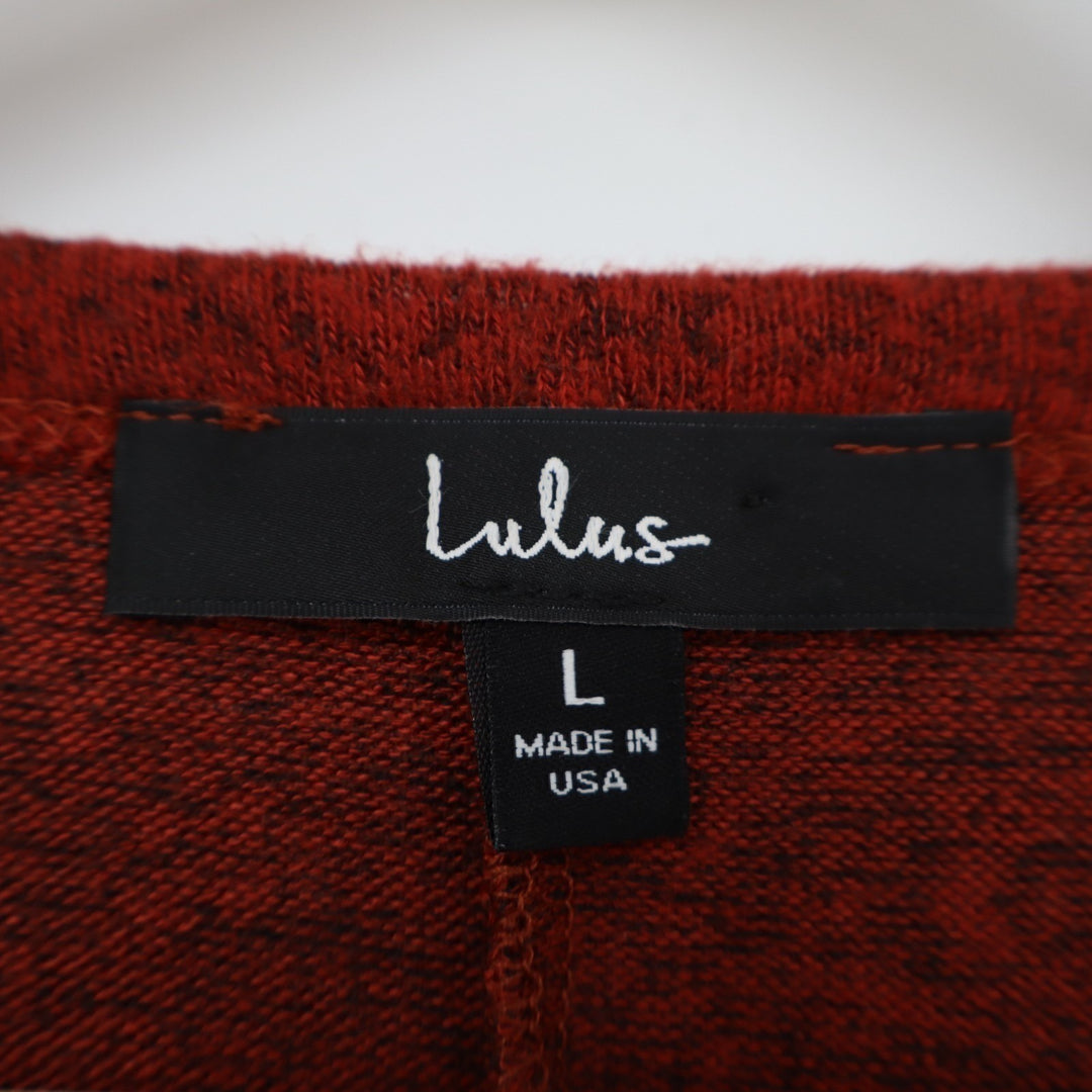Lulus Sweater Womens L Red Rust Stretch Ribbed Long Sleeve Scoop Neck Pullover