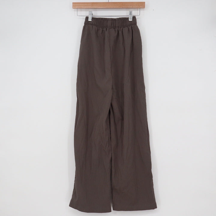 Unbranded Brown Crinkle Gauze Wide Leg Elastic Waist Relaxed Pants Small