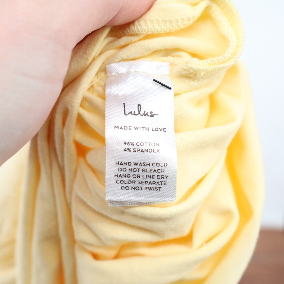 Lulus Lavina Midi Bodycon Dress Womens Small Light Yellow Jersey Knit Sleeveless
