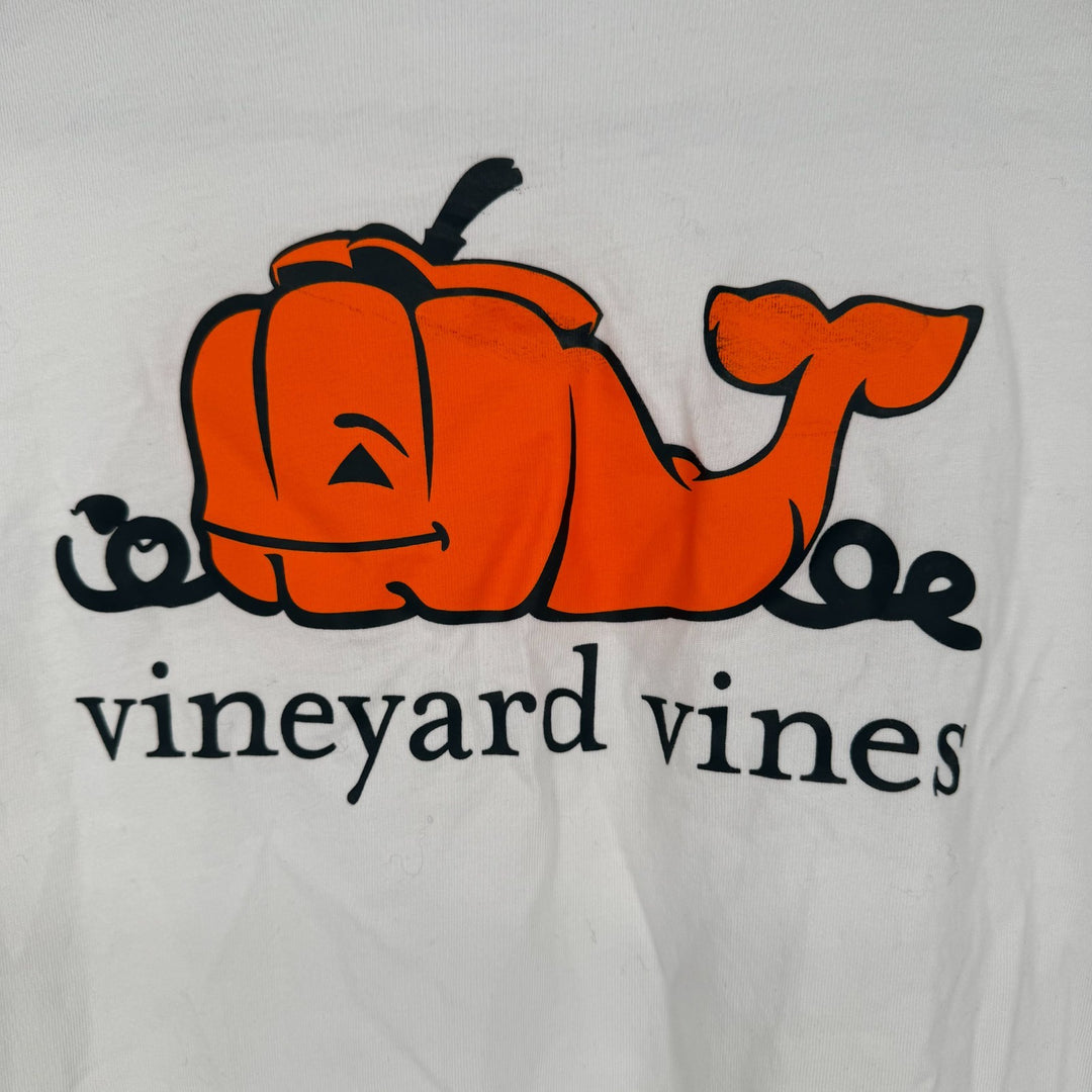 Vineyard Vines Shirt Boys XL (18) White Halloween Fall Pumpkin Whale Graphic