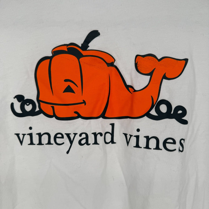 Vineyard Vines Shirt Boys XL (18) White Halloween Fall Pumpkin Whale Graphic