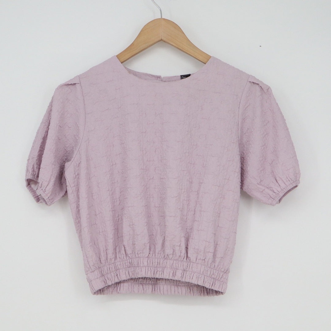 Dazy Lavender Purple Textured Puff Sleeve Cropped Blouse Round Neck Small