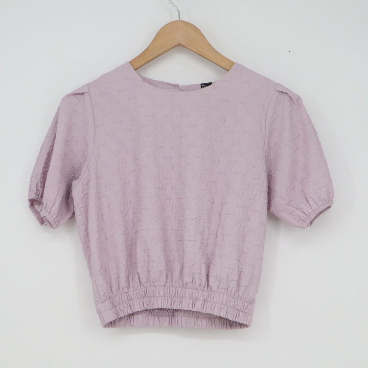 Dazy Lavender Purple Textured Puff Sleeve Cropped Blouse Round Neck Small